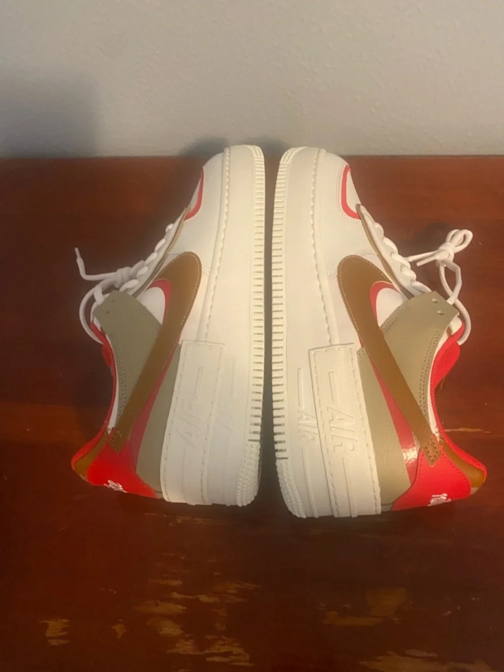 Nike Low-Top Sneakers — White, Red & Brown Accents Women AF1 Shadow Nike Air 1